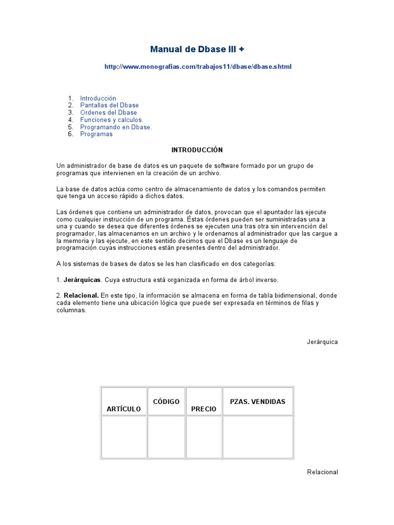 Manual de Dbase III Plus | PDF | Tecnología