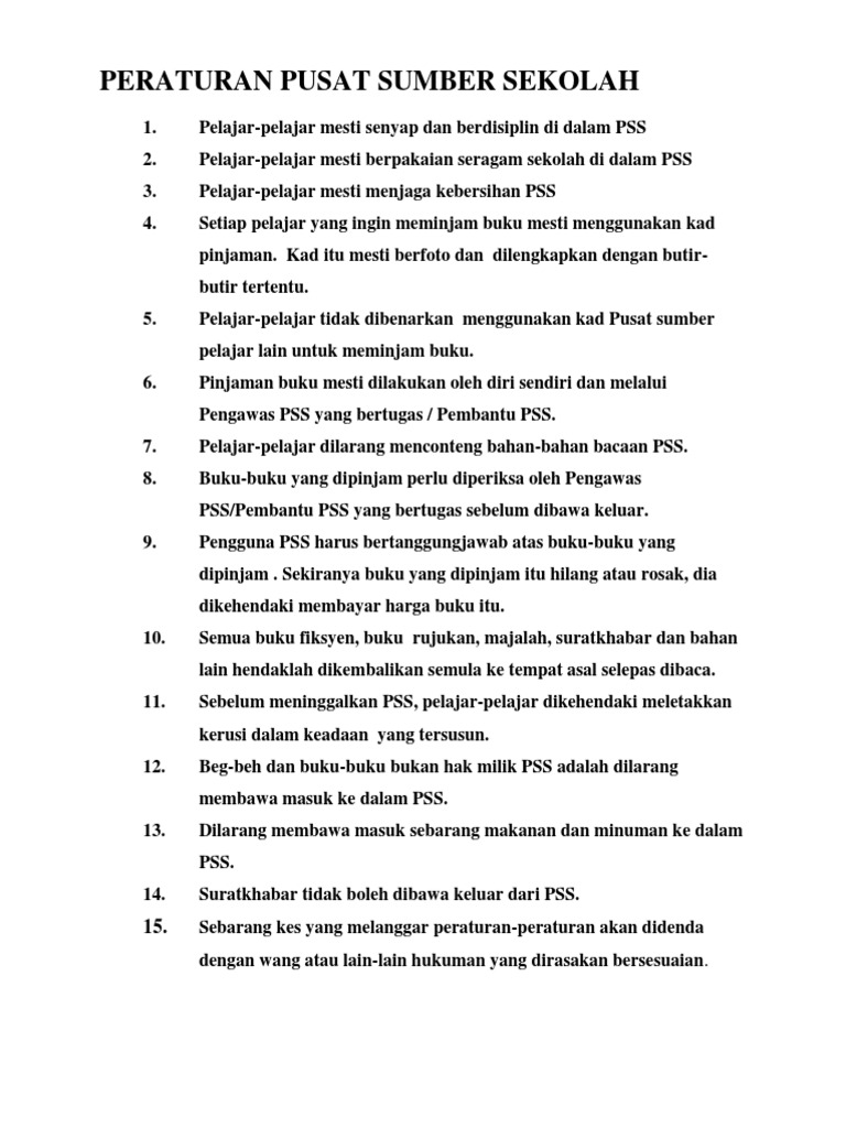 Peraturan Pusat Sumber Sekolah Pdf