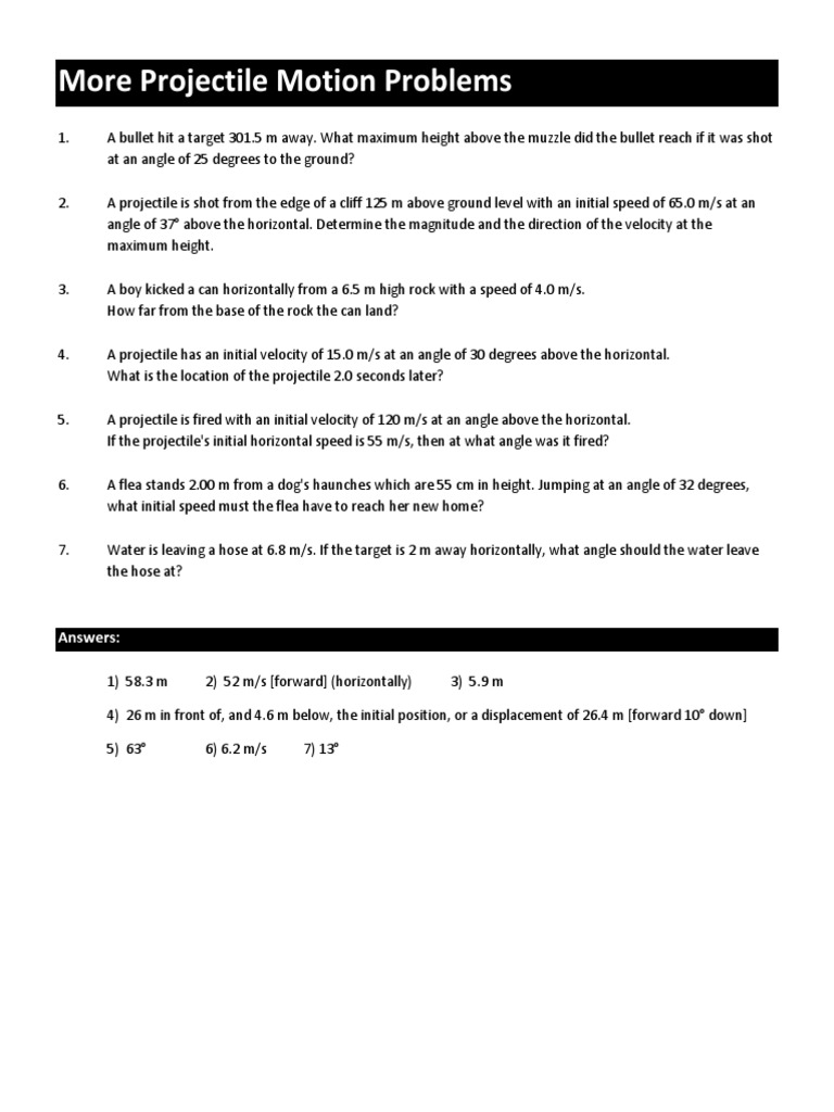 worksheet Projectile Motion Worksheet Answers more projectile motion problems with detailed solutions