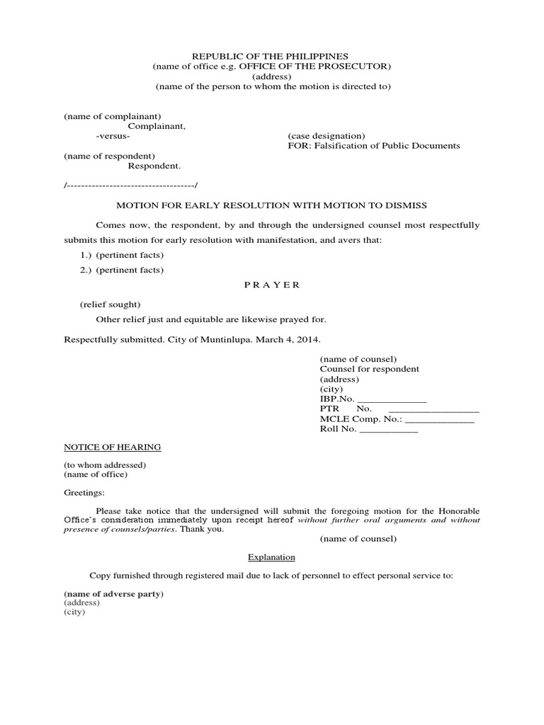 Motion for Early Resolution