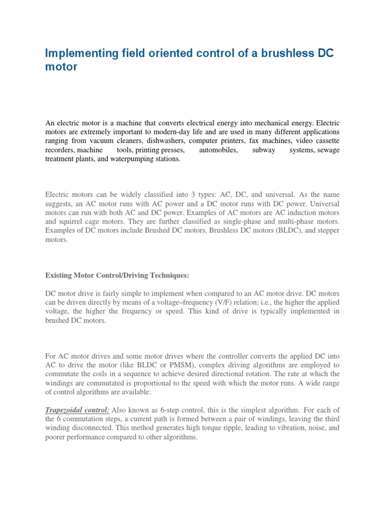 FOC Implementation for Brushless DC Motors | PDF