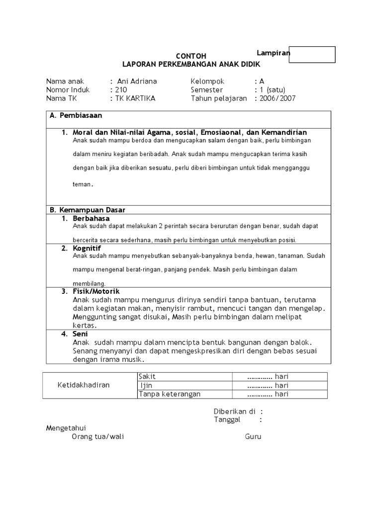 Contoh Raport Paud Pdf