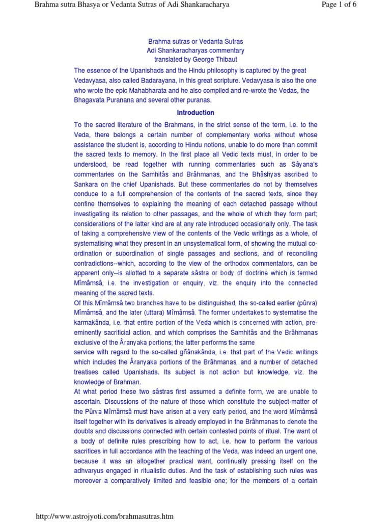 Brahma Sutras: Shankaracharya's Commentary | PDF | Vedanta | Vedas