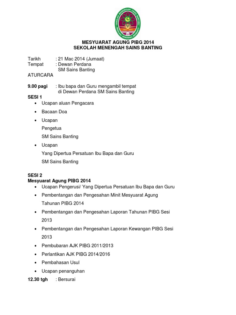 Aturcara Mesyuarat Pibg Pdf