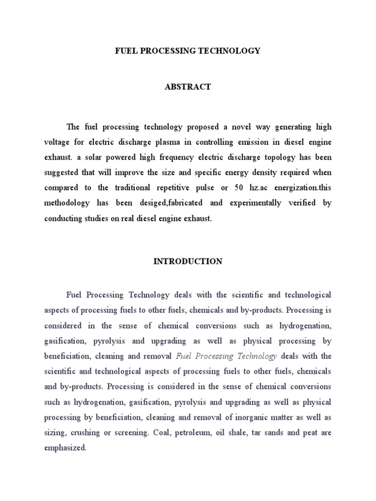 Fuel Processing Technology PDF Gasification Fuels