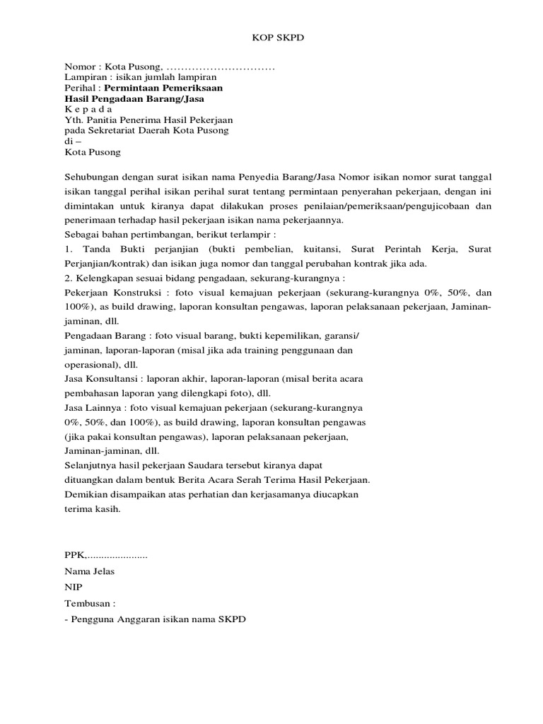 Contoh Surat Permohonan Pengadaan Barang Dan Jasa
