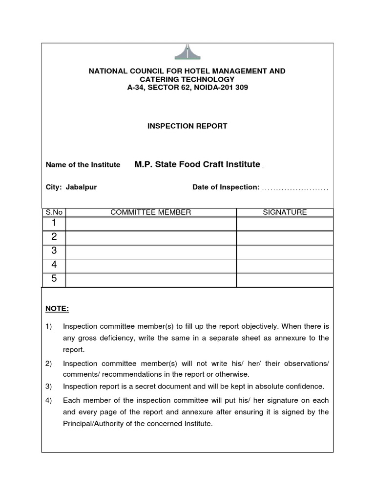Hotel Management Institute Inspection Report | PDF | Washing Machine ...