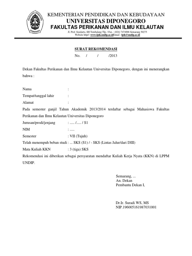 Surat Rekomendasi Kkn Tinggal Edit Nama