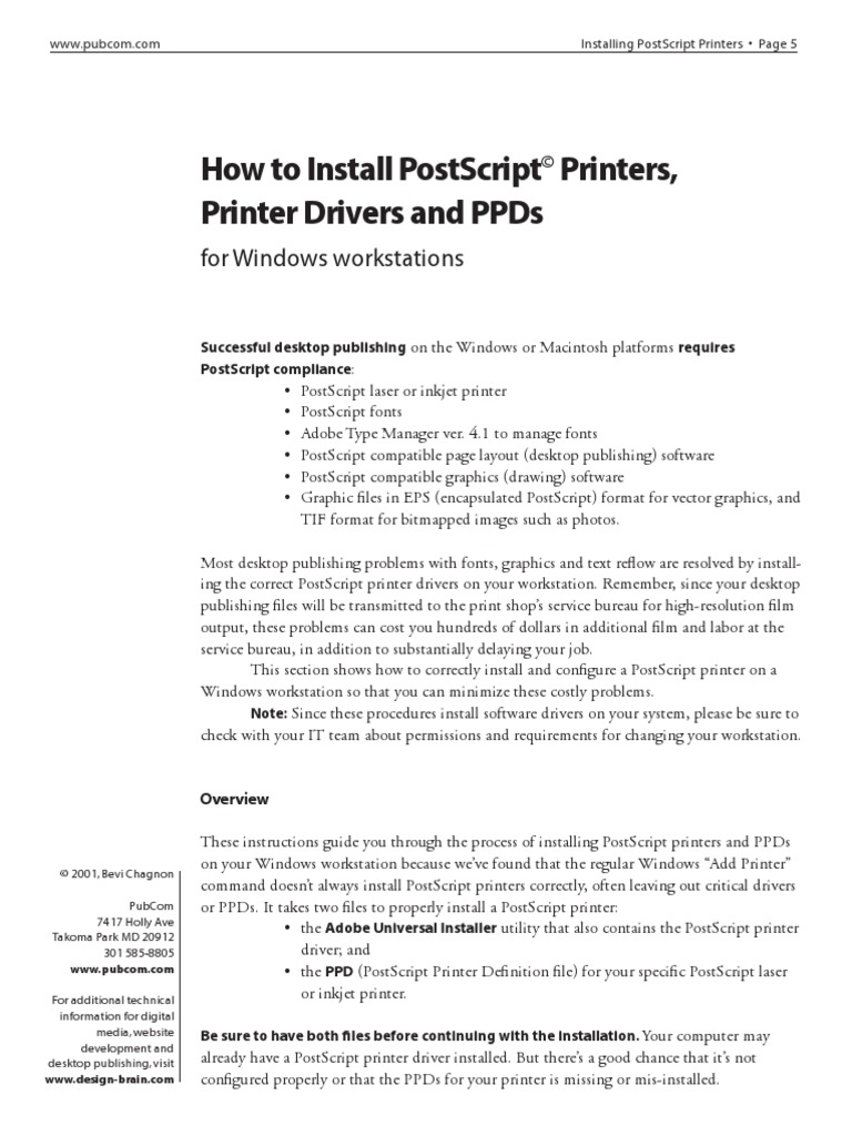 Postscript Printer Driver For Pagemaker