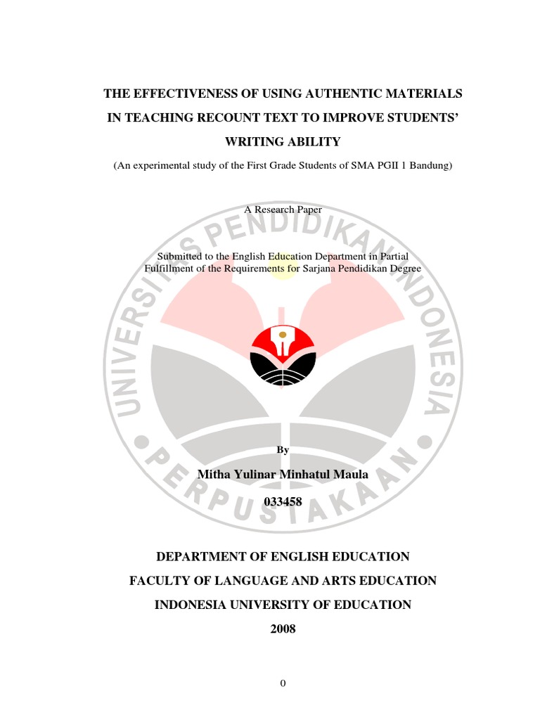 Effectiveness of Using Authentic Material in Teaching Recount Text To ...