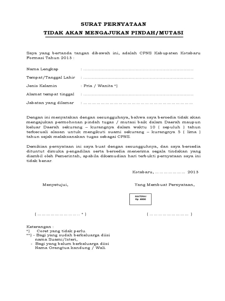Contoh Surat Pernyataan Bersedia