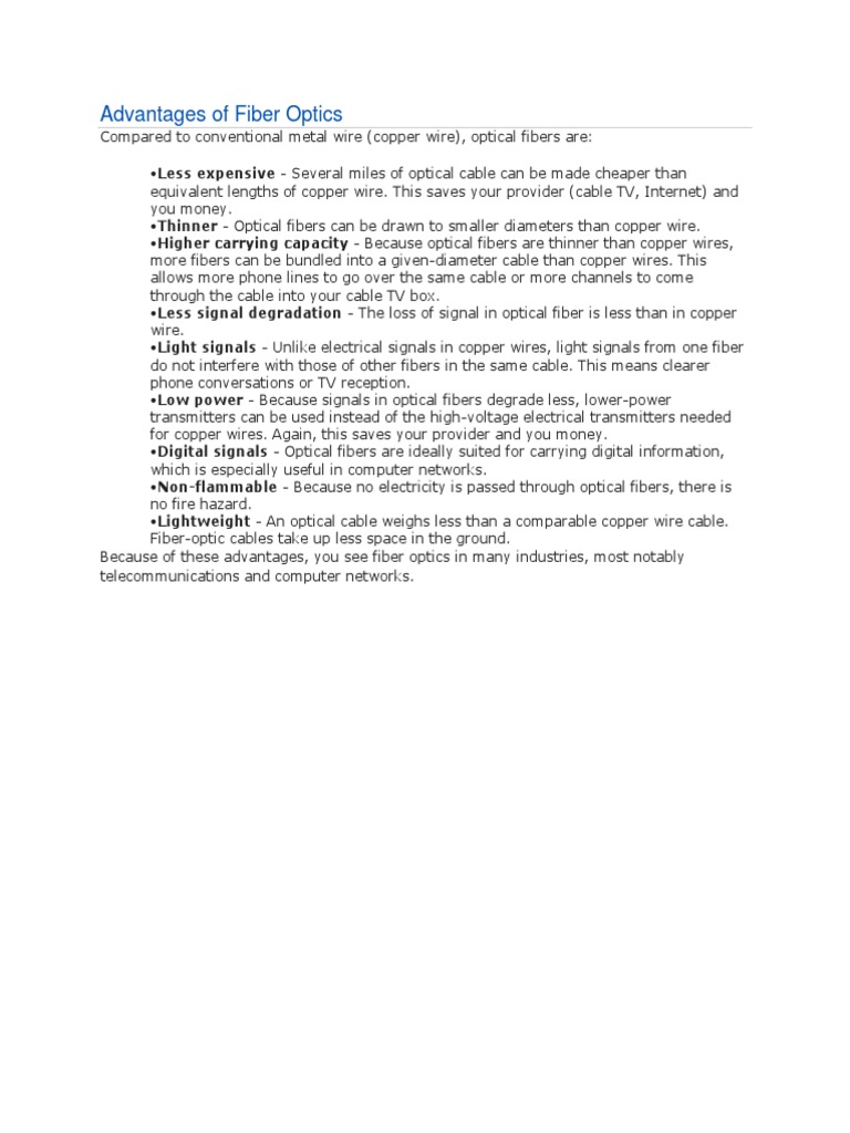 Benefits of Fiber Optics Over Copper | PDF | Technology & Engineering