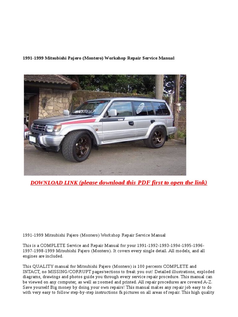 1991-1999 Mitsubishi Pajero (Montero) Workshop Repair Service Manual | Off  Road Vehicles