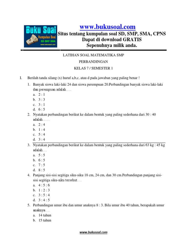 6 Latihan Soal Matematika Perbandingan Smp