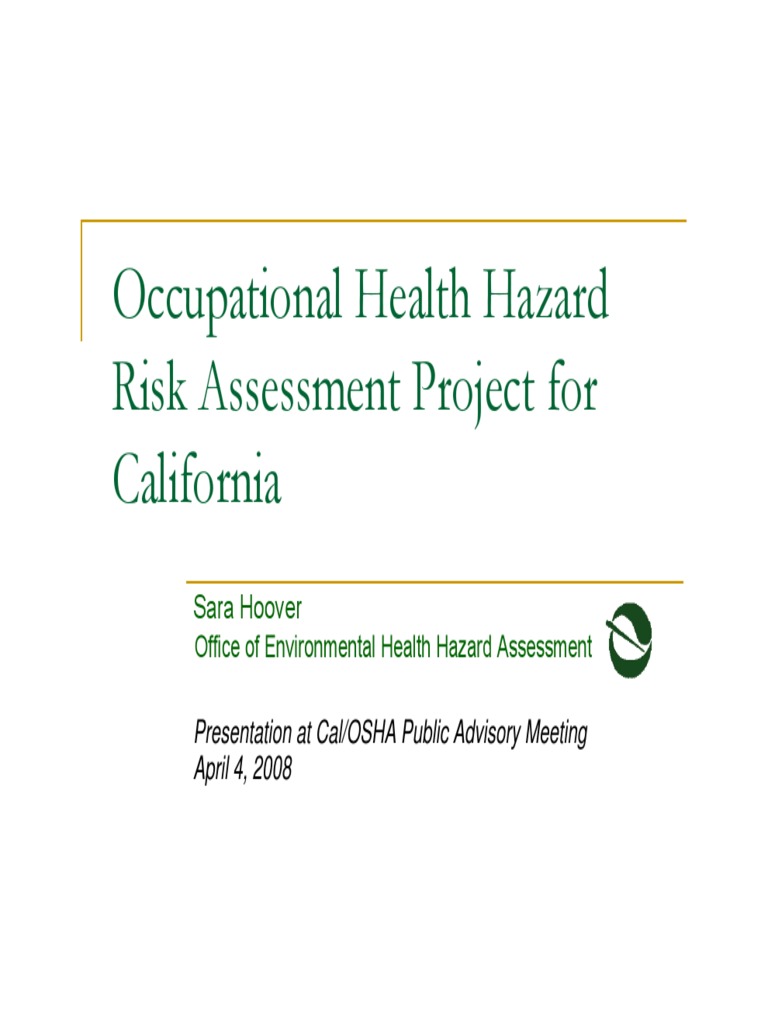 Occupational Health Hazard Risk Assessment Project For California | PDF ...