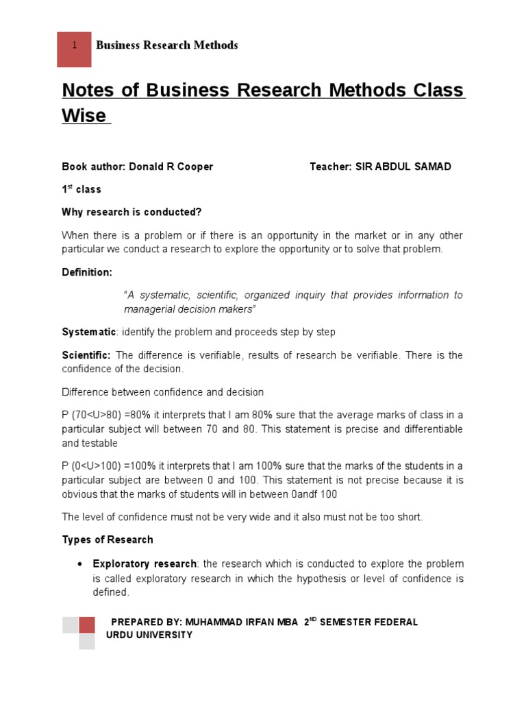Business Research Methods Overview | PDF | Level Of Measurement ...