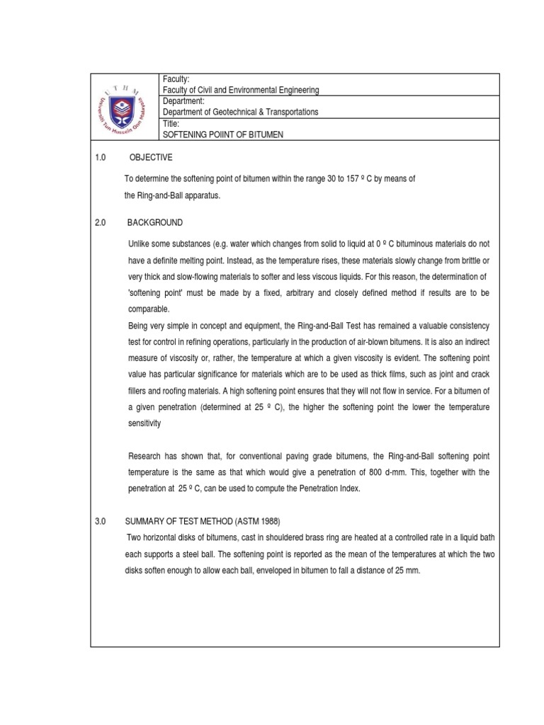Softening Point Test | PDF | Viscosity | Asphalt