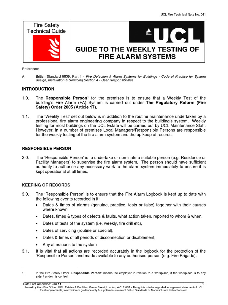UCL Fire Alarm Weekly Testing Guide | PDF | Safety | Science