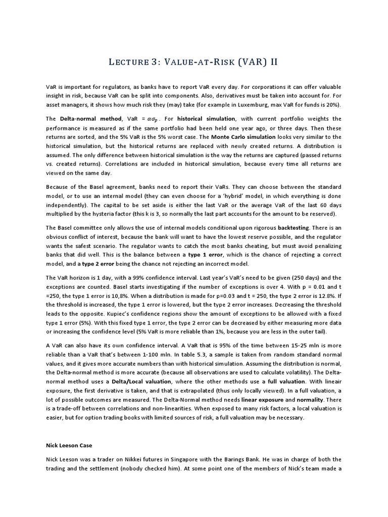 Understanding Value-at-Risk (VaR) Methods | PDF | Value At Risk ...