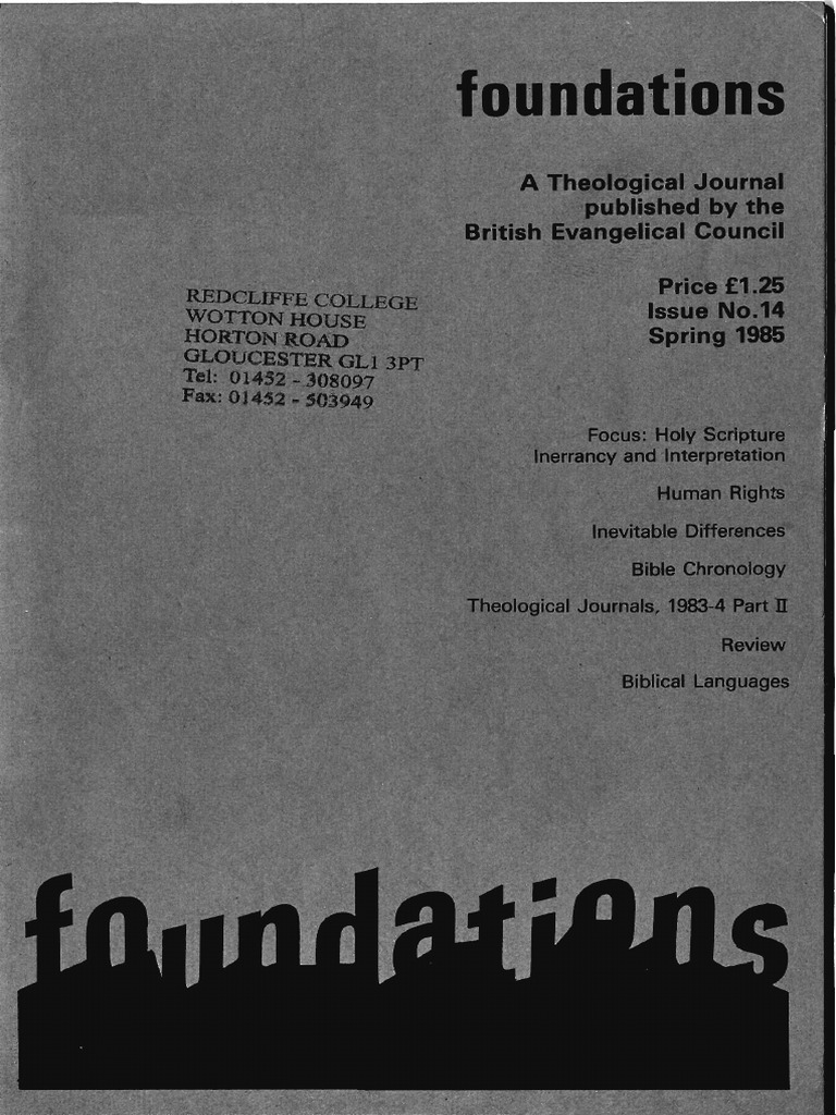 Foundations Journal: Holy Scripture Focus | PDF | Biblical Inerrancy ...