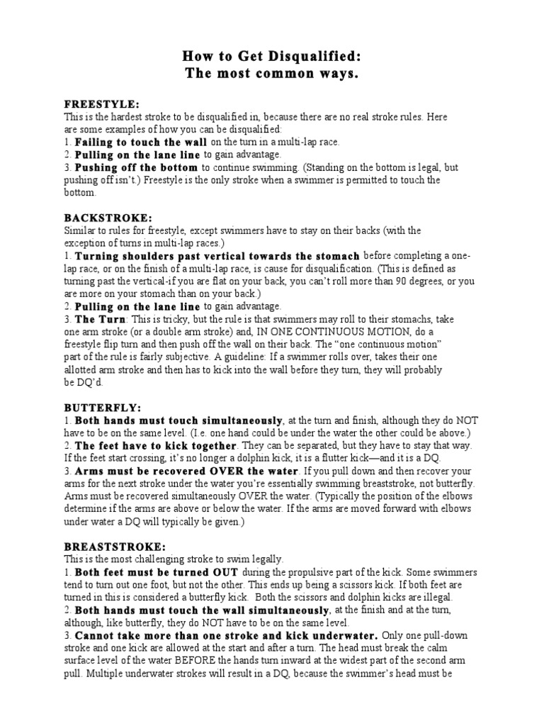 Disqualification Rules in Swimming | PDF | Outdoor Recreation ...