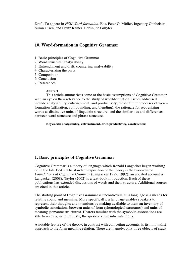 Cognitive Grammar and Word-Formation | PDF | Semantics | Phrase