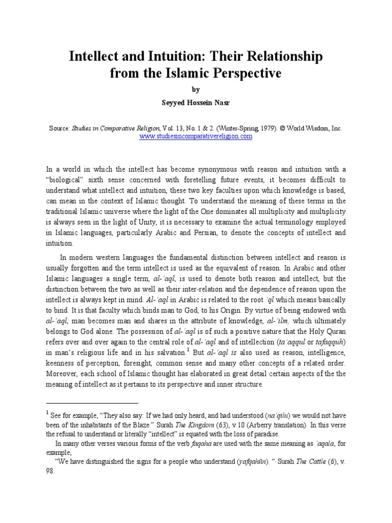 Intellect and Intuition - Their Relationship From The Islamic ...