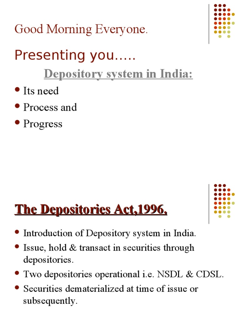 Depository System in India, Needs and Progress | PDF | Financial ...