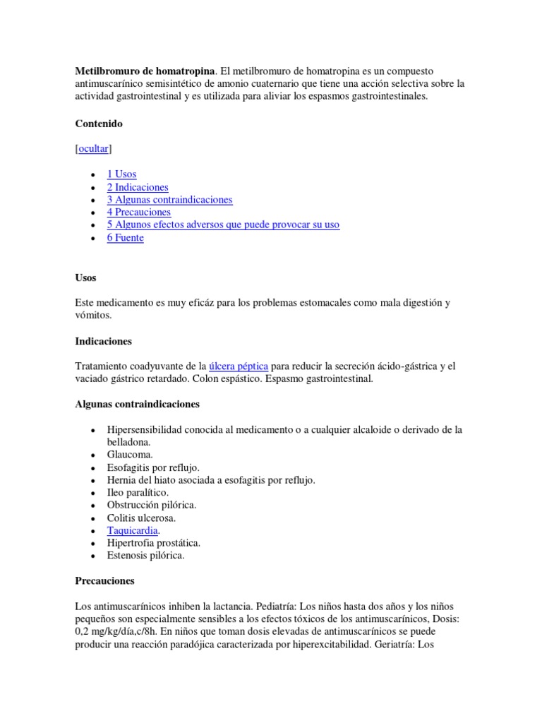 Metilbromuro de Homatropina | Síndrome del intestino irritable