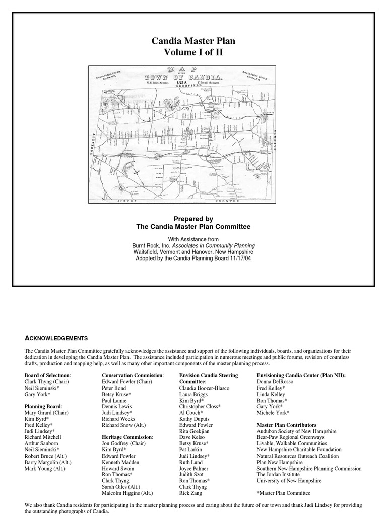 Candia, NH 2004 Updated Master Plan PDF Community Sustainability