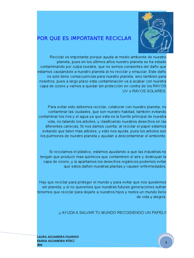 Importancia del Reciclaje para el Planeta | PDF | Reciclaje ...