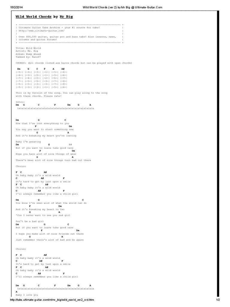 Wild World Chords (Ver 2) by MR Big at UltimateGuitar PDF