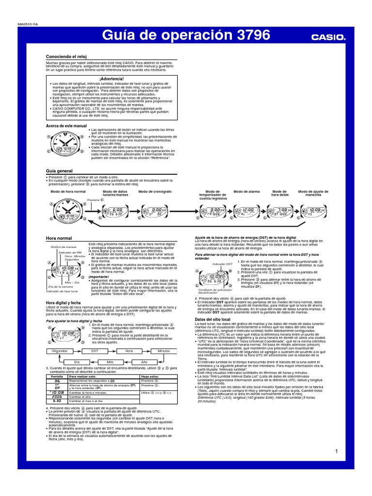 Casio Mariner Gear Modulo 3796 | PDF | Horario verano