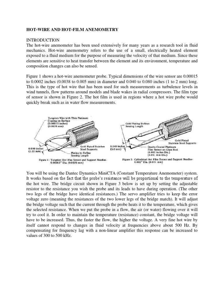 Hot Wire Anemometry Handout PDF Root Mean Square Electrical