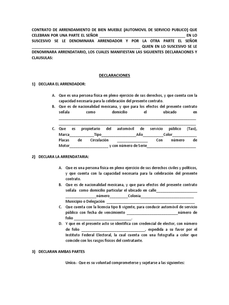 Contrato de Arrendamiento de Bien Mueble PDF Alquiler México
