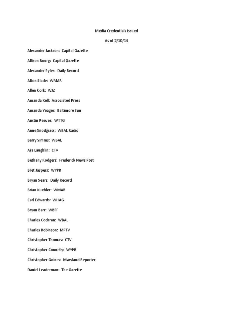 Media Credentials Issued | PDF | Broadcasting | News Media