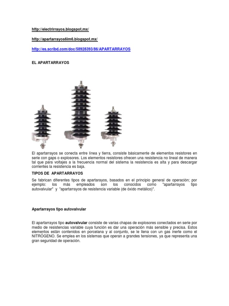 Apartarrayos Ofi | PDF | Relámpago | Electricidad
