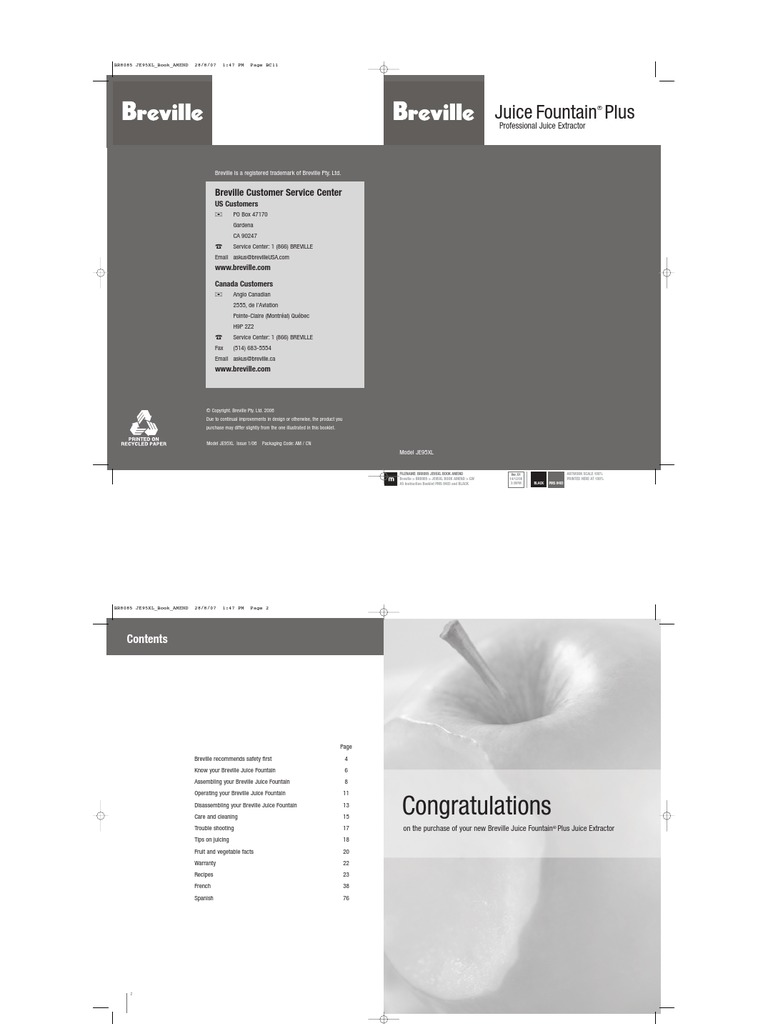 Breville JE95XL Manual PDF Juice Diet & Nutrition
