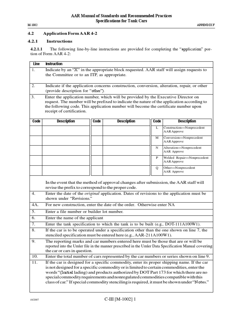 AAR Form AAR 4-2 Instructions for Tank Cars | PDF | Thermal Insulation ...