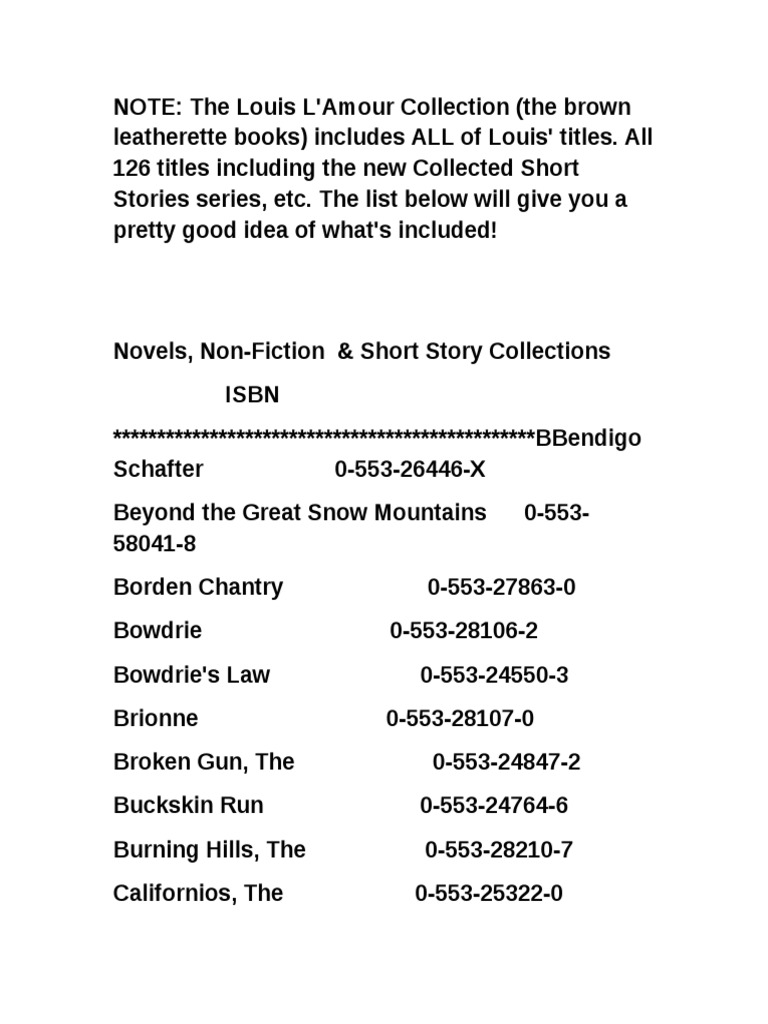 Louis L'Amour Master List | PDF | Leisure