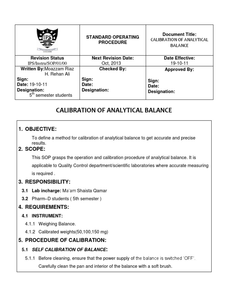 6 Calibration Of Analytical Balance 1