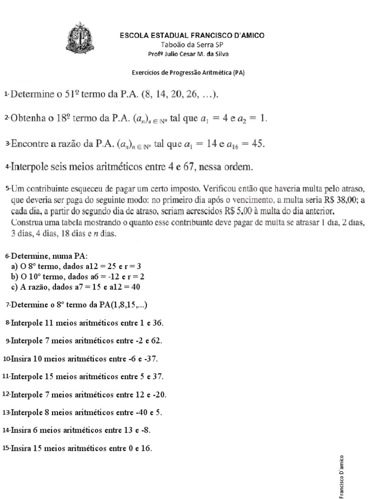 Exercícios Resolvidos de PA | PDF | Conceitos matemáticos | Cálculo