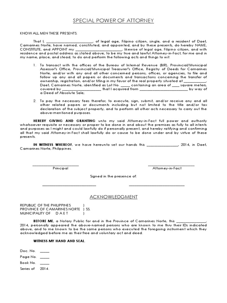 deed signed by power of attorney Sample Power of Attorney Blog