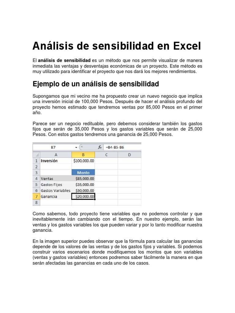 Análisis de Sensibilidad en Excel PDF Análisis de sensibilidad