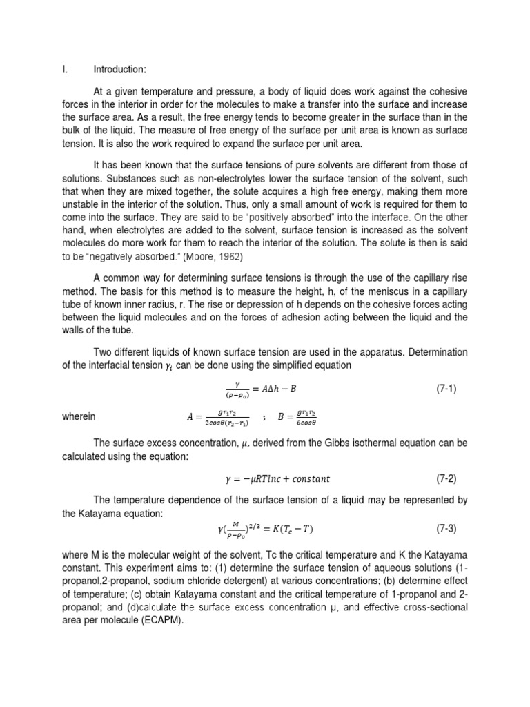 Surface Tension Lab Report Surface Tension Solution