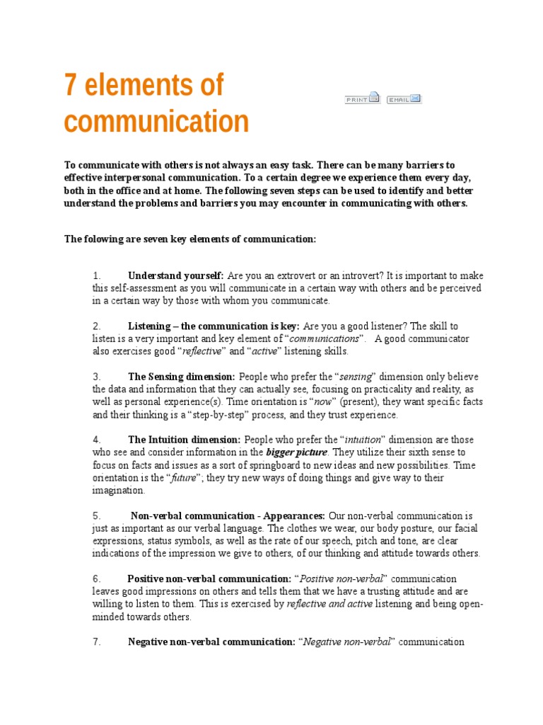 7 Elements of Communication | PDF | Speech | Nonverbal Communication