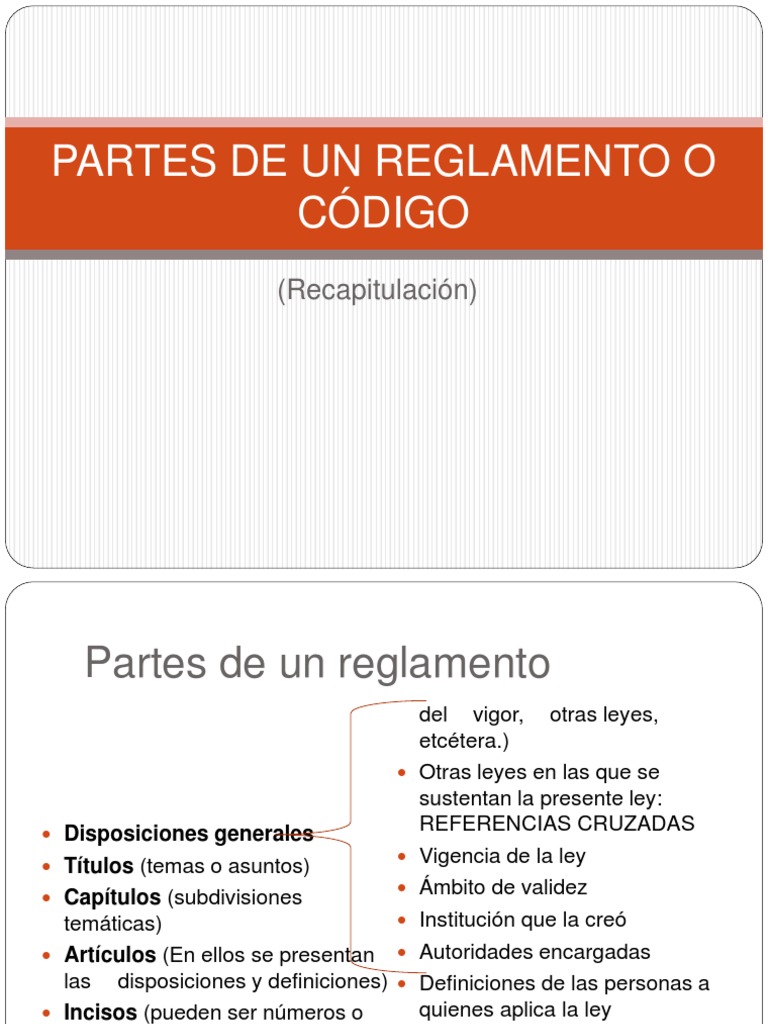 PARTES DE UN REGLAMENTO O CÓDIGO
