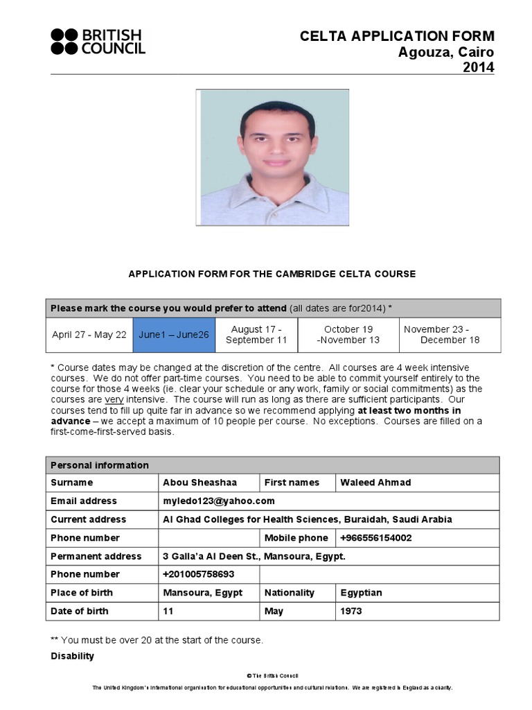 New-2013 Application Form 2 | PDF | English As A Second Or Foreign ...