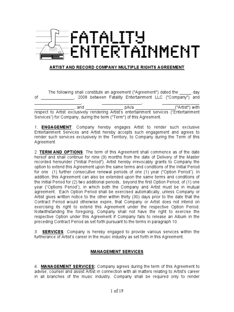 360 Deal Agreement for Music Artists | PDF | Royalty Payment | License