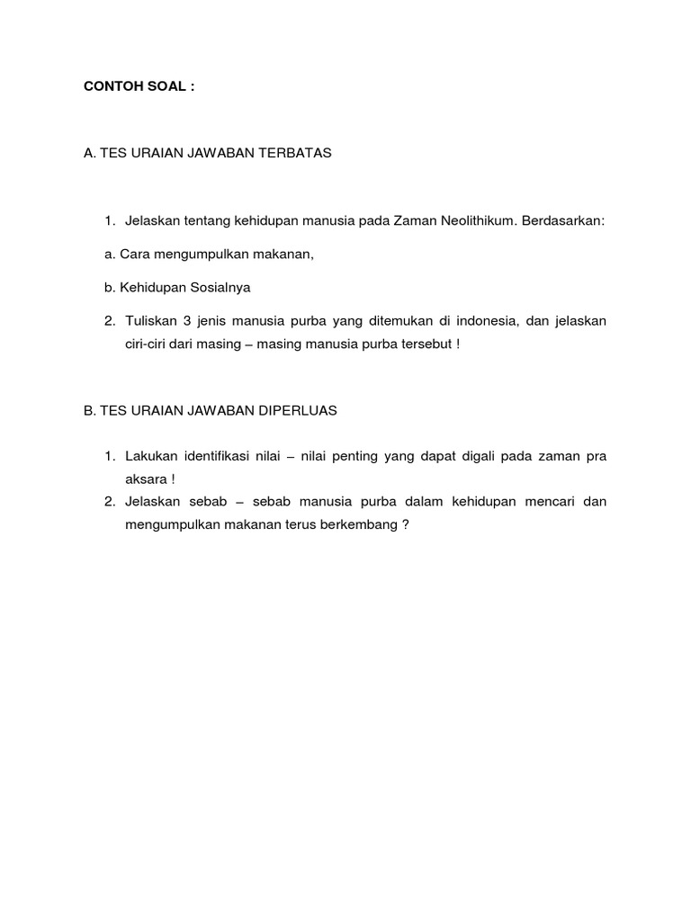 Contoh Soal Tes Uraian